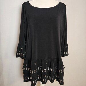 Fontana Top Tunic XL Black Grommet Tiered Ruffle Goth Punk Biker Festival